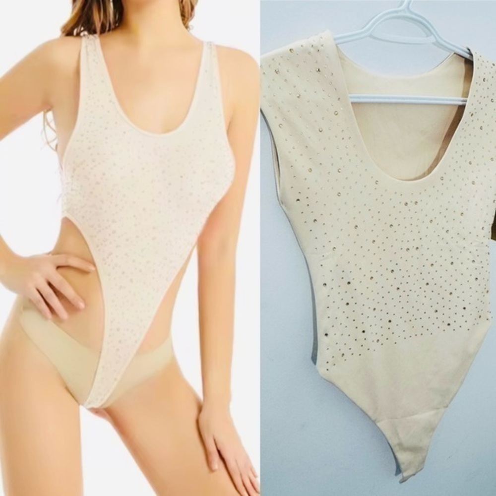 Lizette Collection Women's Beige Layered Scoop Neck Tank Top Bodysuit  M…